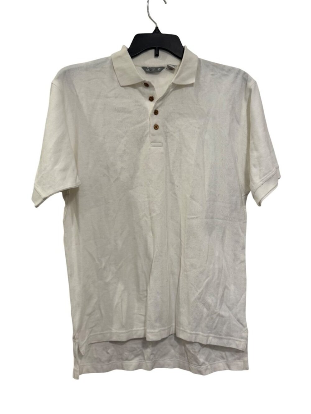 B.F.C White Cotton Polo Shirt Mens M Classic Short Sleeve Button-Up Design